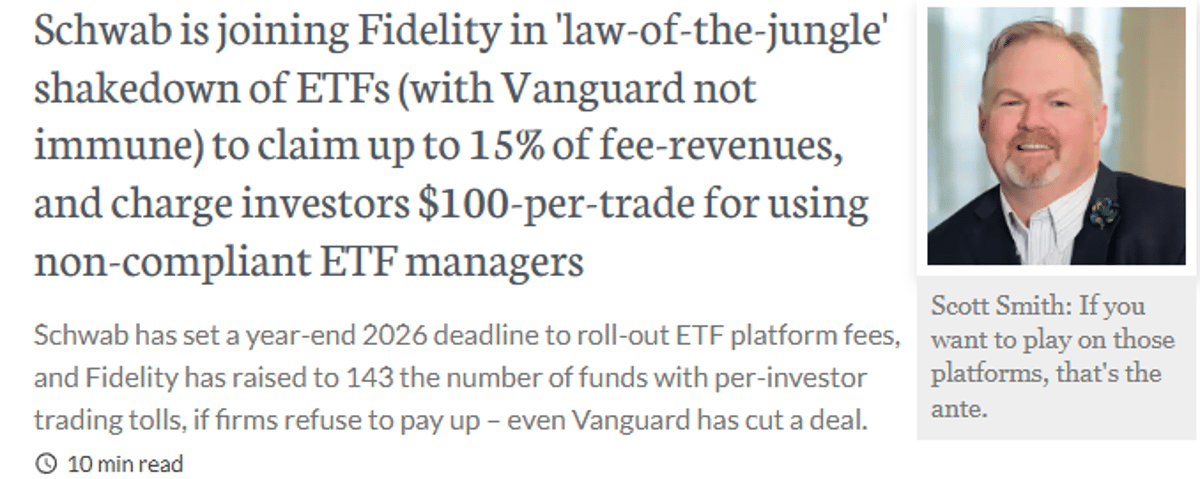 Schwab Joins Fidelity in Pay‑to‑Play ETF Shelf Deal