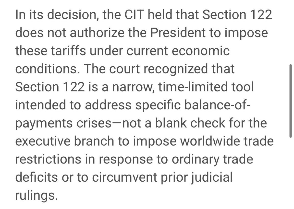 Court Declares Trump's Section 122 Tariffs Illegal