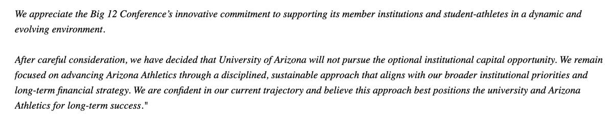 Arizona Rejects Big 12's Private Capital Proposal