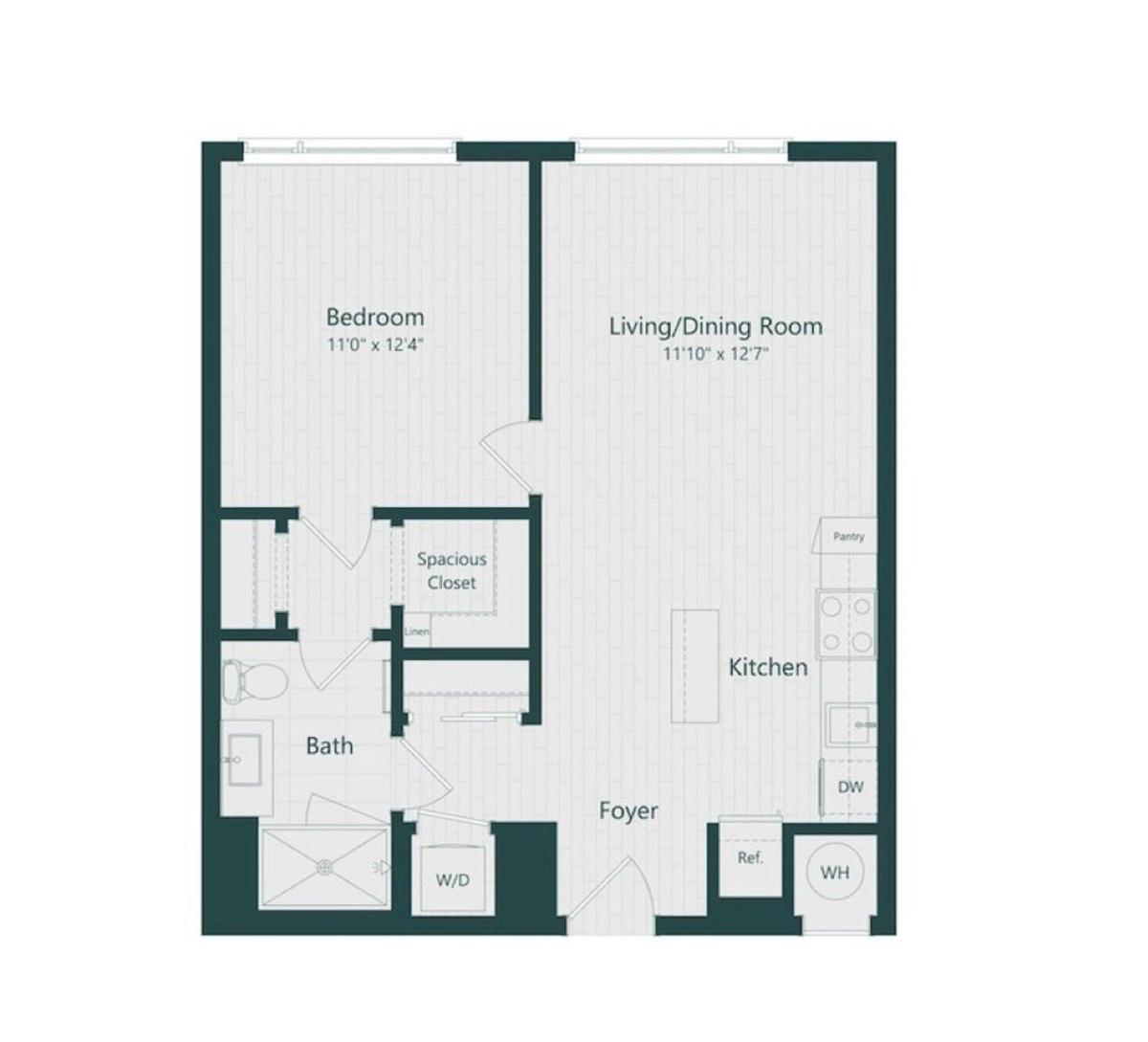 Compact 1BR Maximizes Space with Dual Bathroom Access