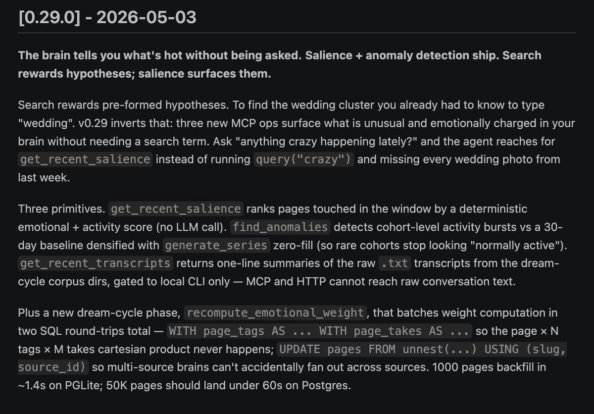 GBrain v0.29 Introduces Salience: Detect Emotional Highlights