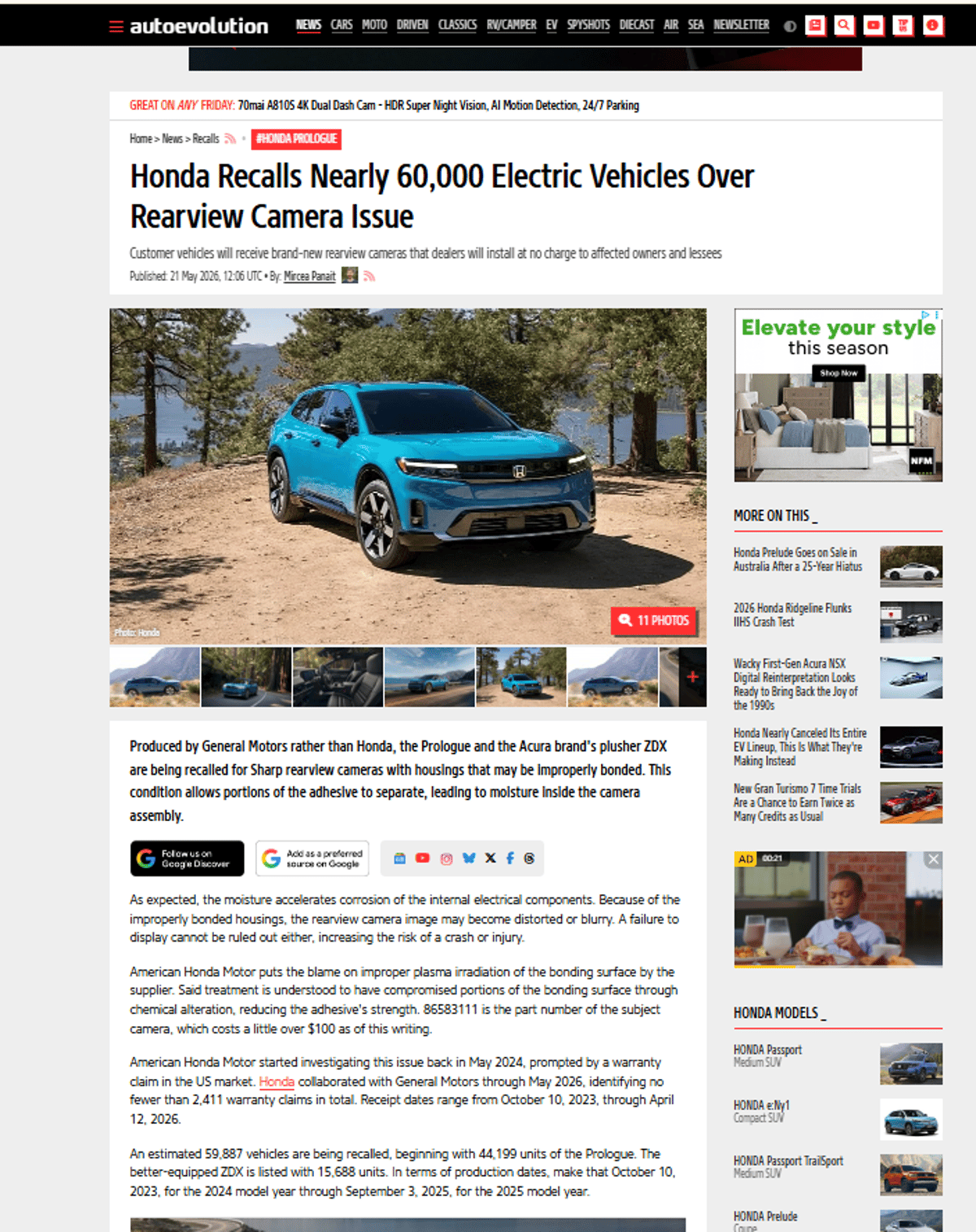 Honda's EV Recall Highlights Routine Camera Safety Issue