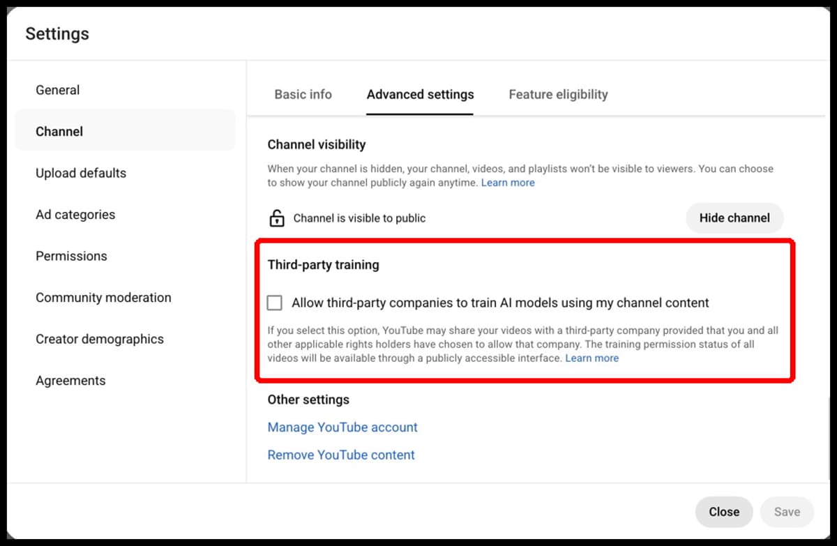 YouTubers Can Block Gemini AI Training via Settings