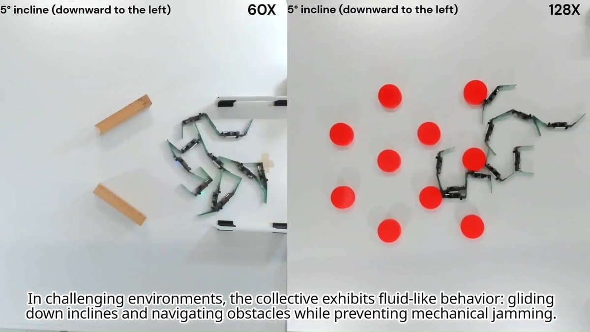 Tiny Robots Entangle to Navigate Obstacles Collectively