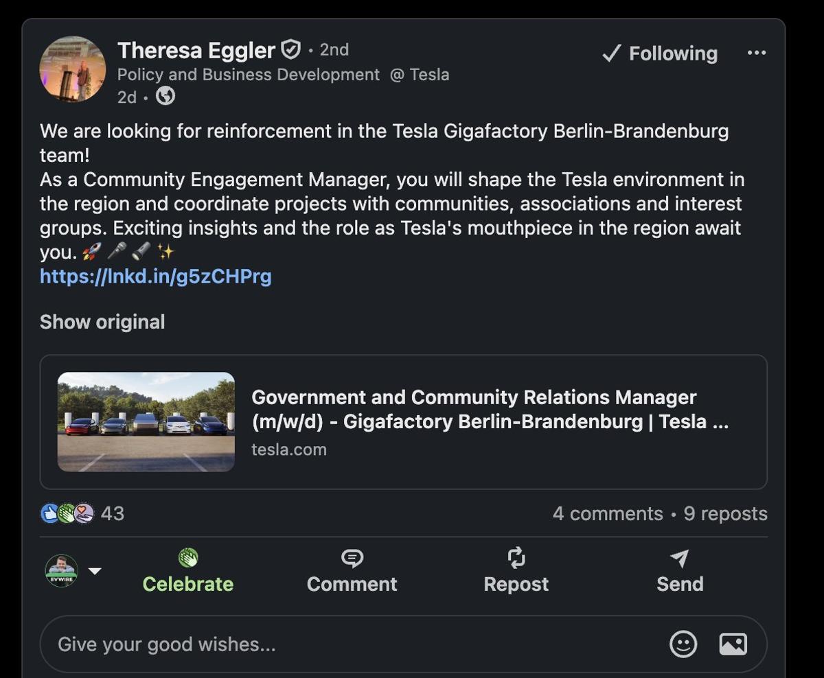 Tesla Hires Locally to Boost Giga Berlin Community Collaboration