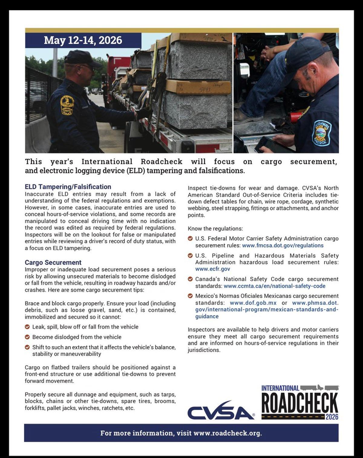 CVSA Roadcheck Targets ELD Tampering and Load Securement