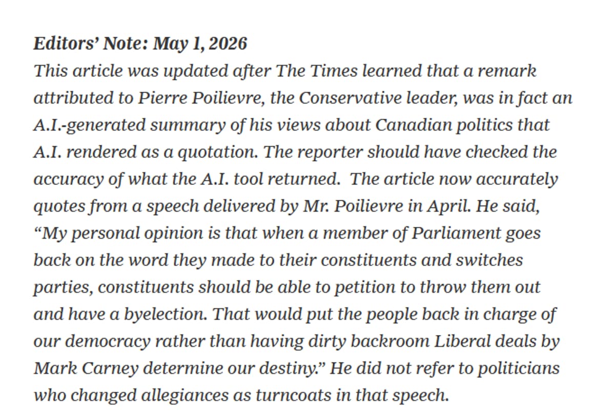 NYT Mistakenly Publishes AI‑generated Quote as Politician’s Statement