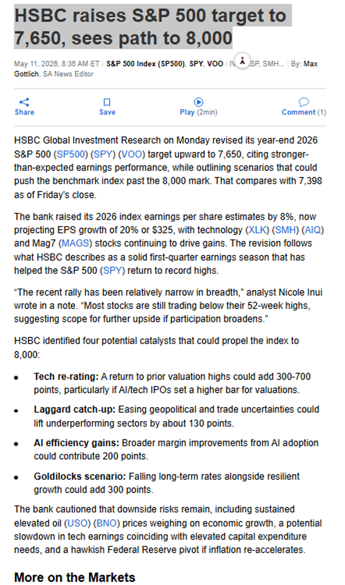 HSBC Lifts S&P 500 Target to 7,650, Eyes 8,000