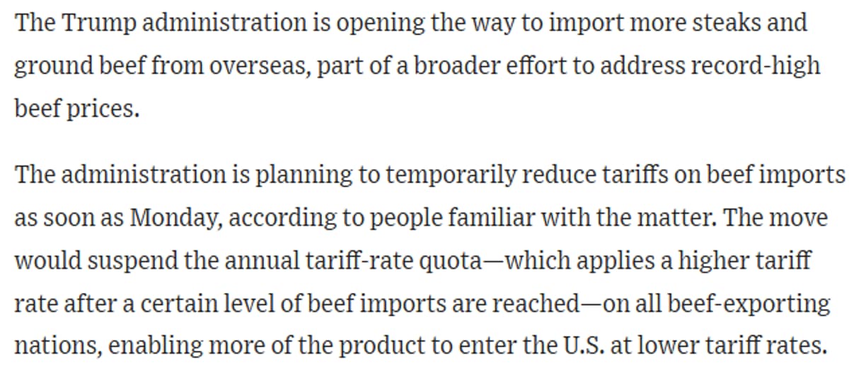 Trump Opens Beef Imports to Curb Soaring Prices