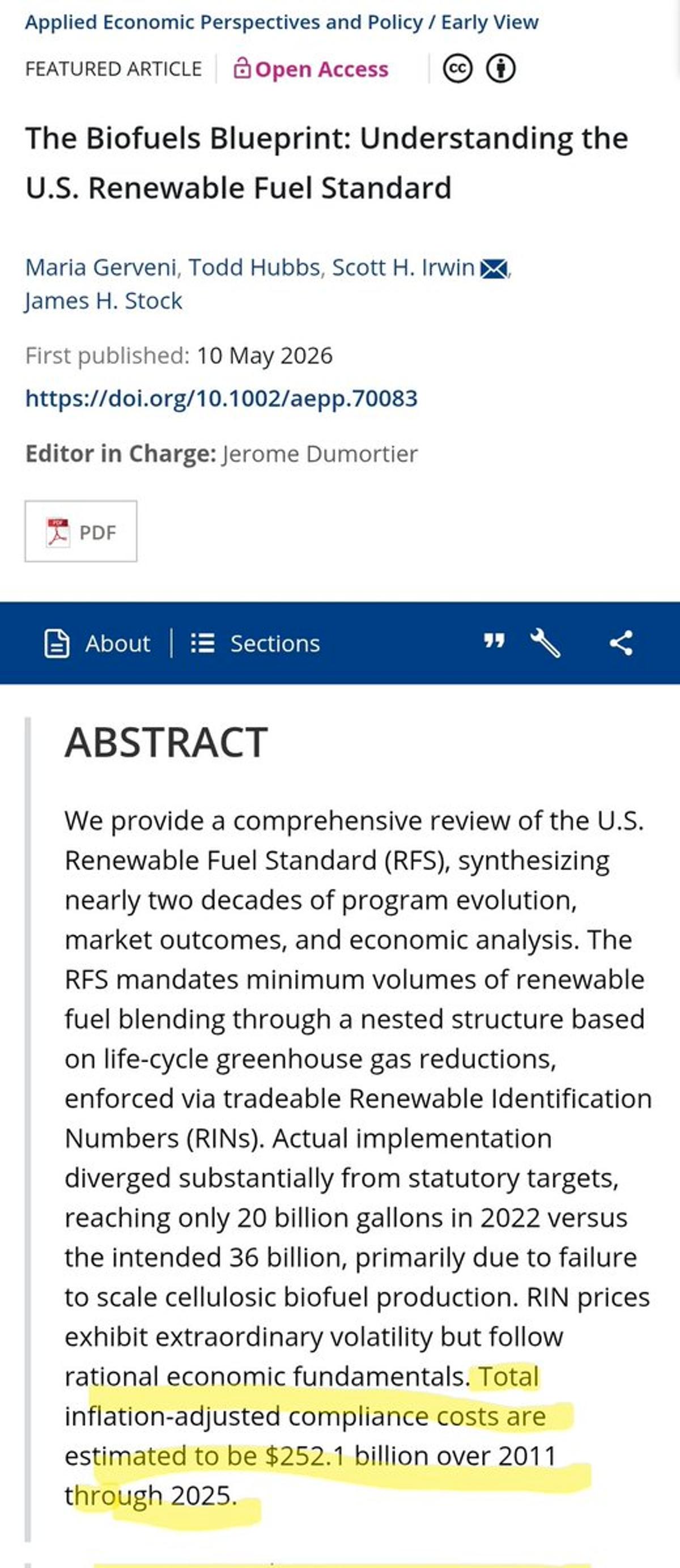 RFS Compliance Cost $252 Billion over 2011‑2025