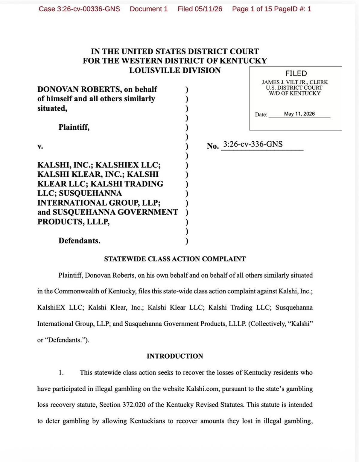 Kentucky Files Class Action to Recover Kalshi Gambling Losses