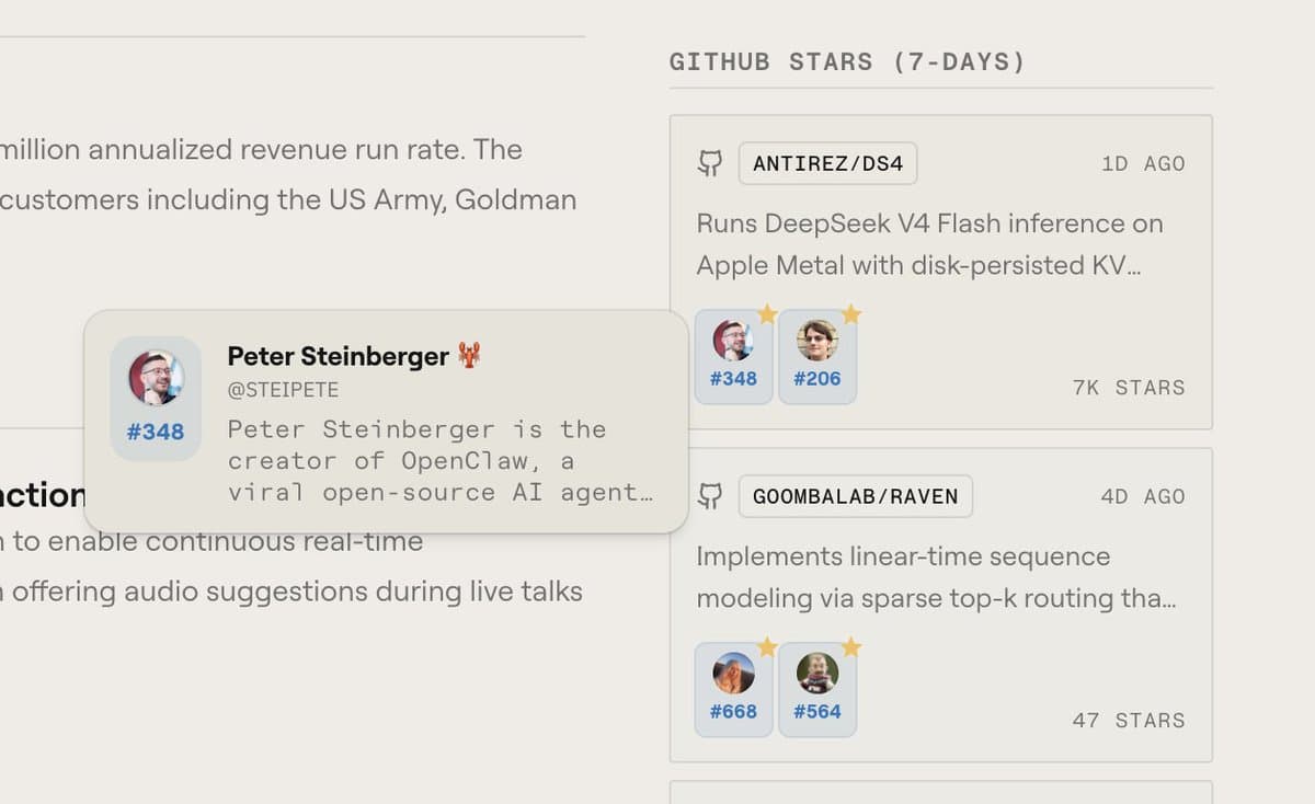 GitHub Sidebar Now Shows AI Top 1000 Favorites