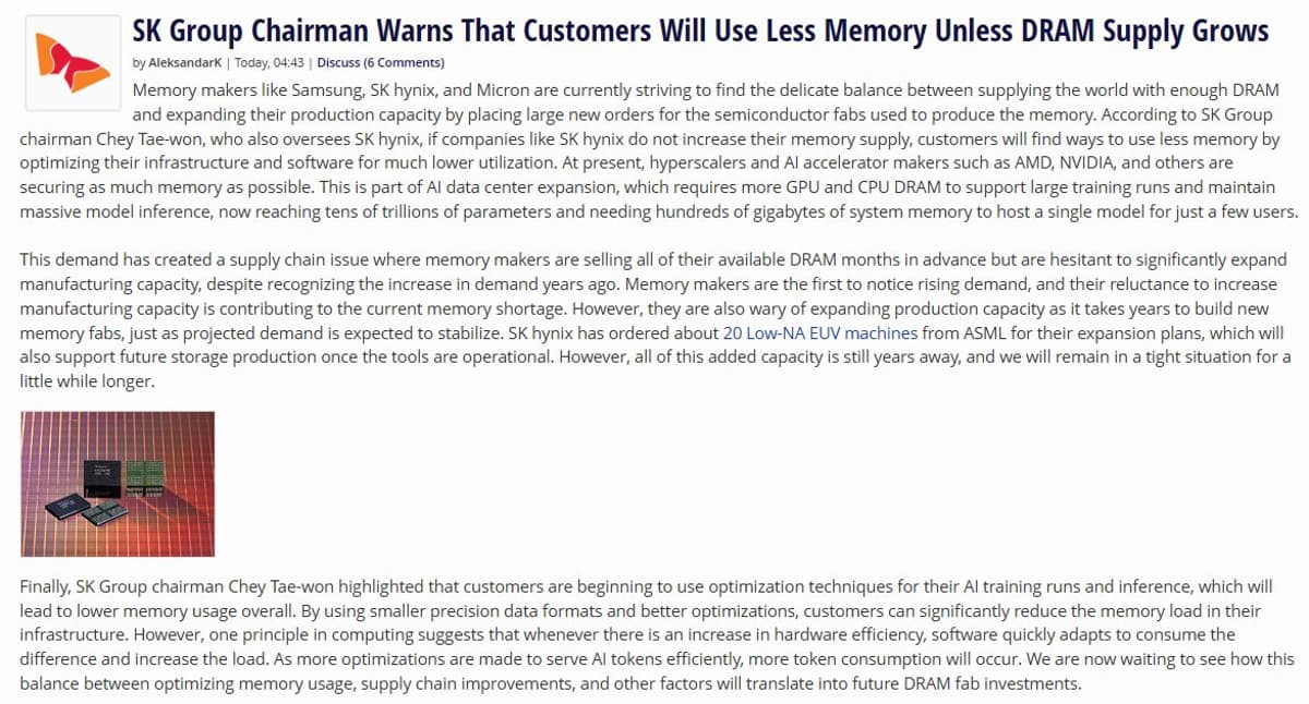 Limited Memory Supply Forces Customers to Cut Usage