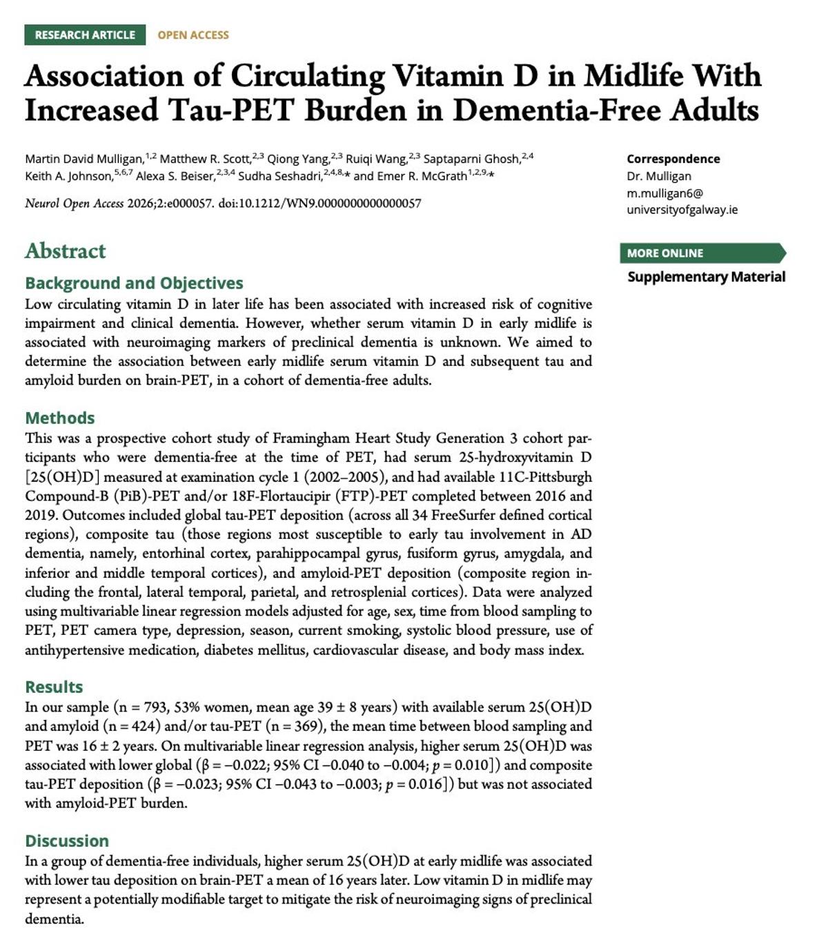 Midlife Vitamin D Linked to Reduced Tau Build‑up