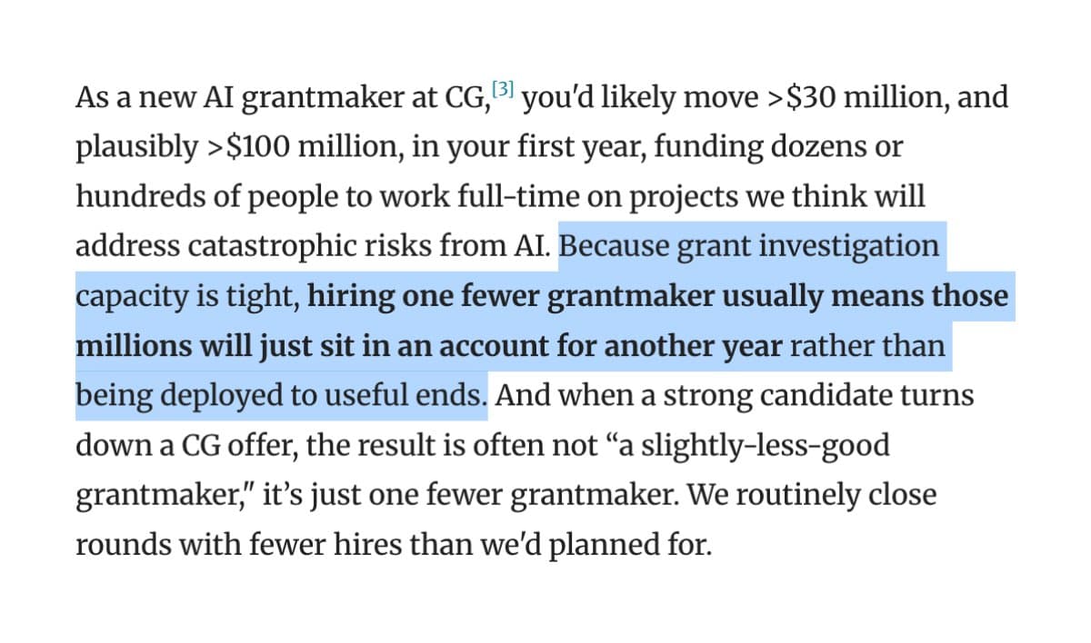 Hiring Grantmakers to Unblock Capital Bottleneck – Apply by May 24