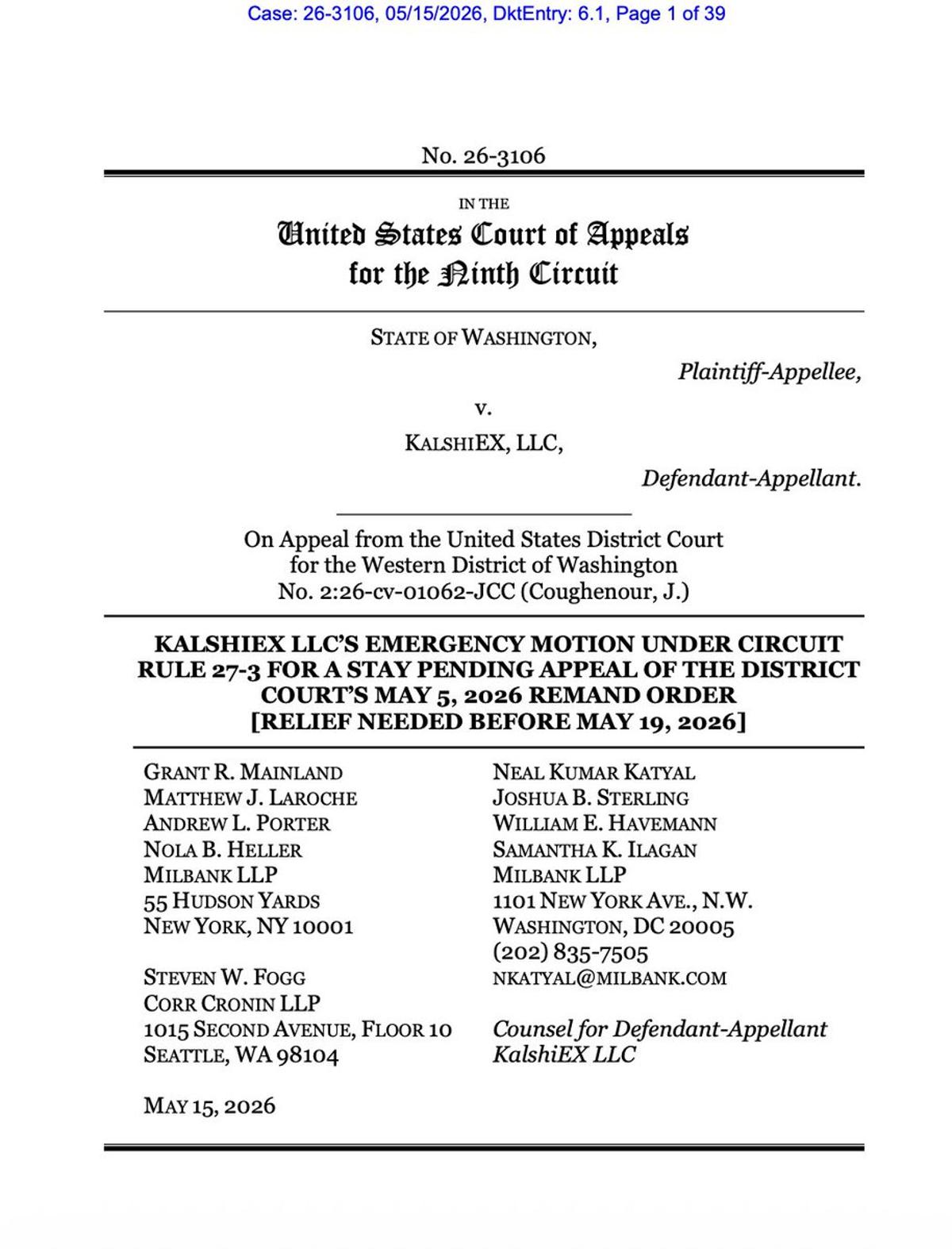 Kalshi Seeks Ninth Circuit Stay to Block State Court Remand