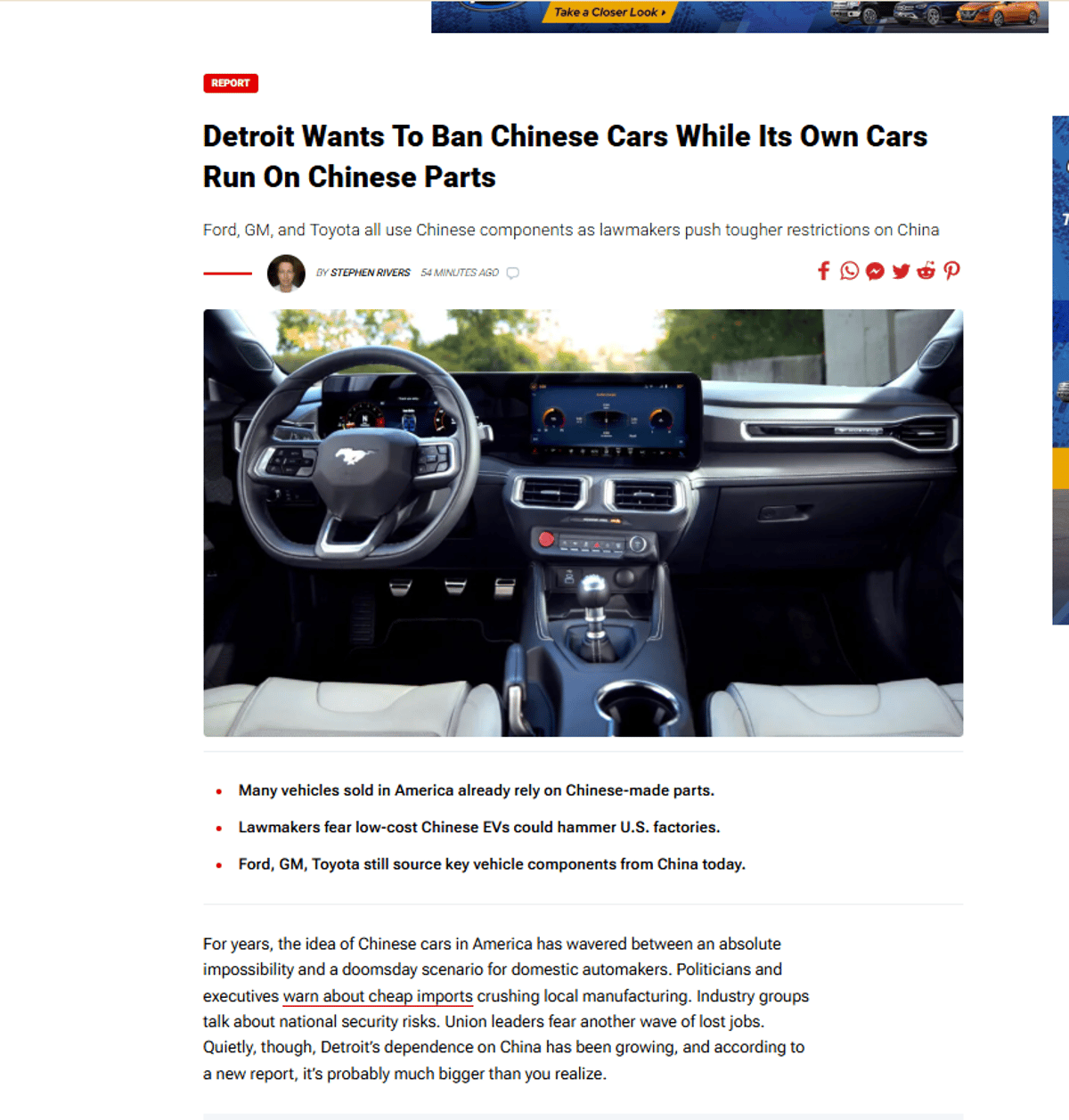 Detroit Bans Chinese Cars Despite Using Chinese Parts