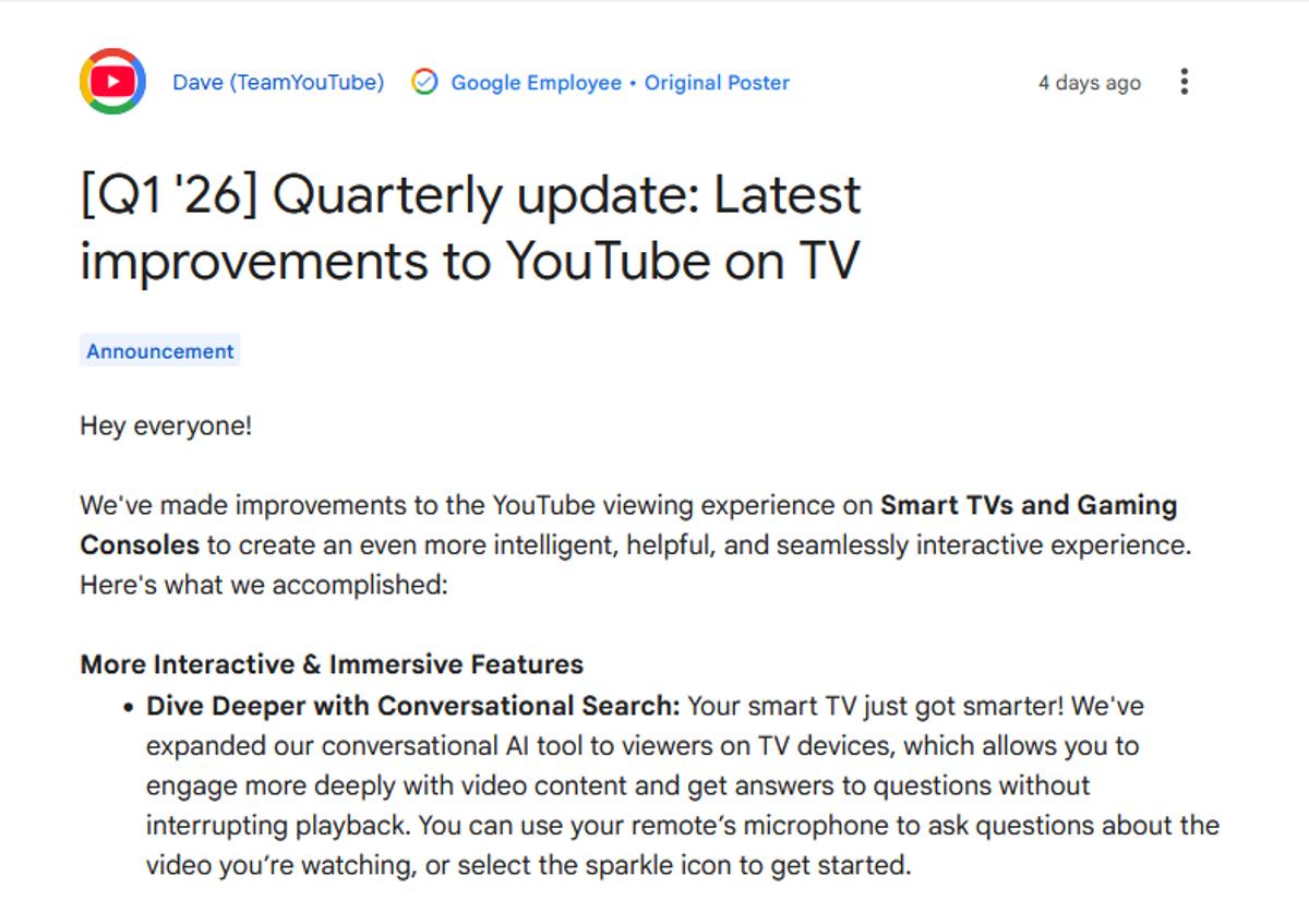 YouTube Expands AI Search Features to TVs and Consoles