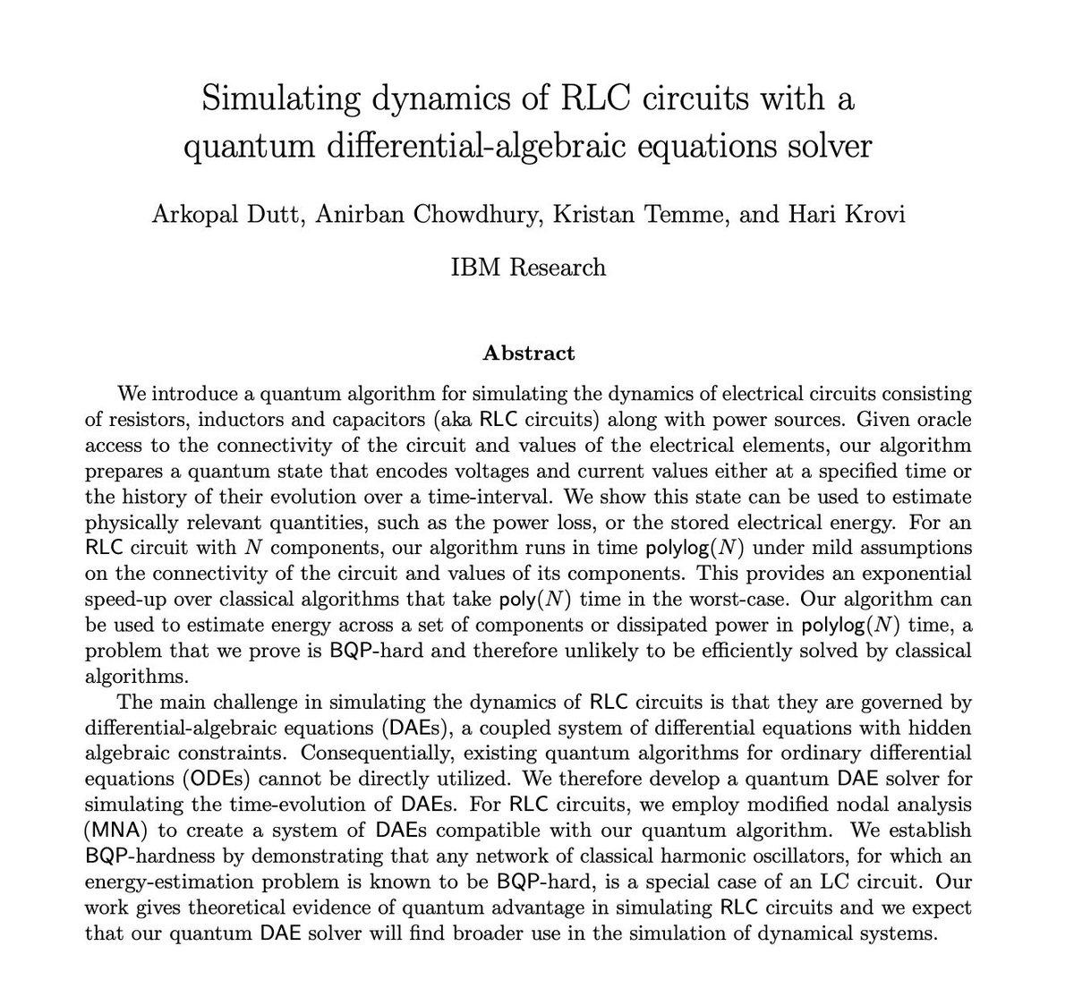 Quantum Solver Accelerates RLC Circuit Simulation, Proves BQP‑Hardness