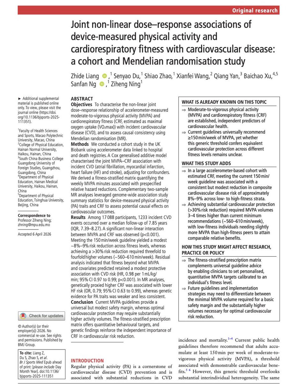 Optimal Heart Health Needs 4× Current Activity Guidelines