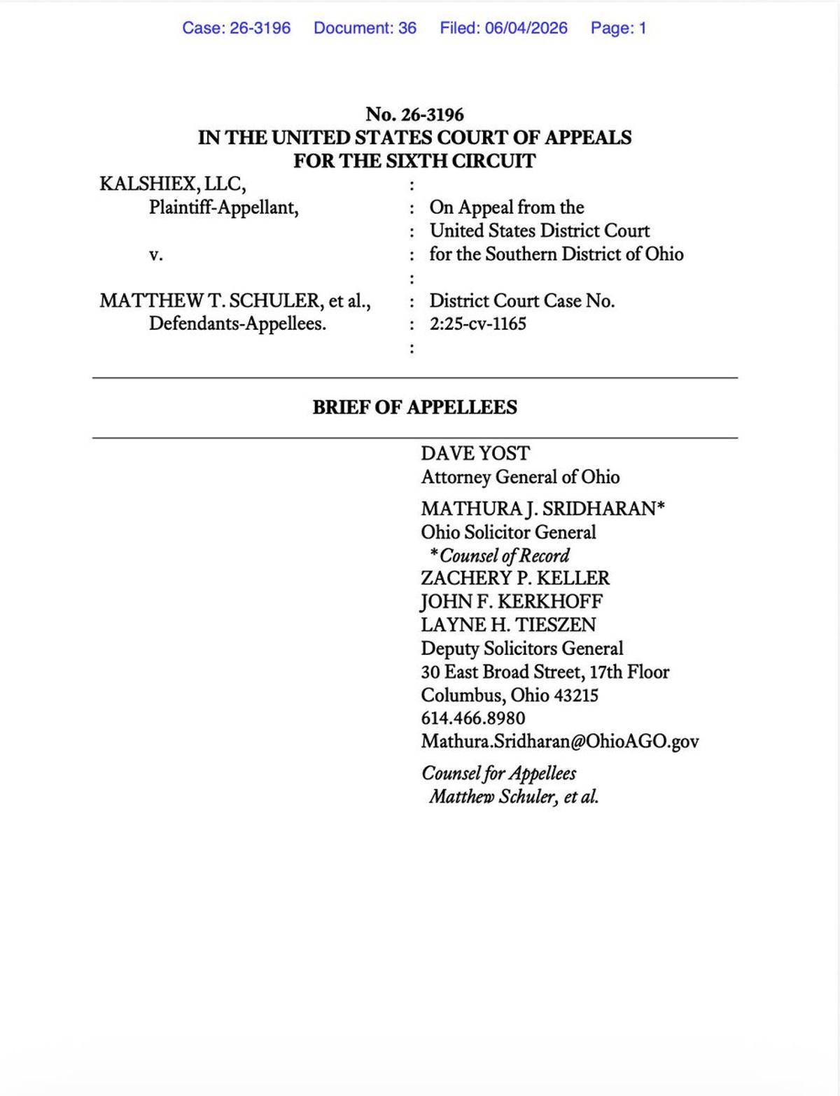 Ohio Cites Major‑Questions Doctrine in Kalshi Appeal