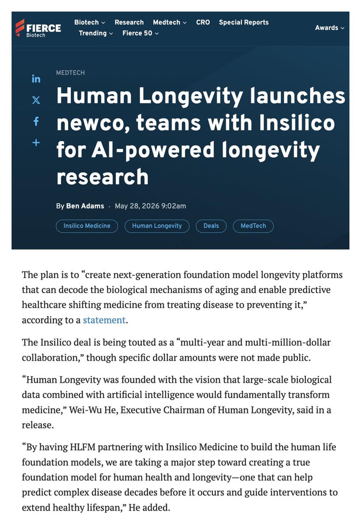 Human Longevity Launches AI Foundation Models with Insil