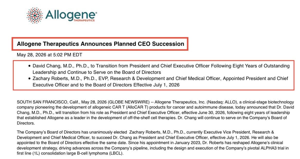 AllogeneTx CEO Change Signals Potential Trouble