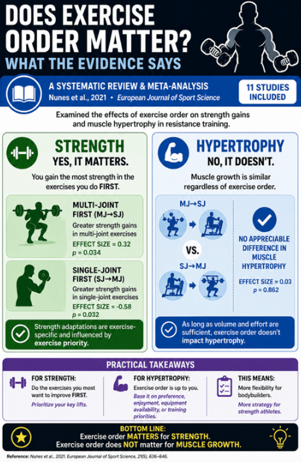 First Exercise Boosts Strength, Not Hypertrophy, Regardless of Order