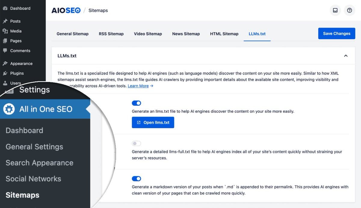 AIOSEO Auto‑creates llms.txt & Markdown Files for Millions