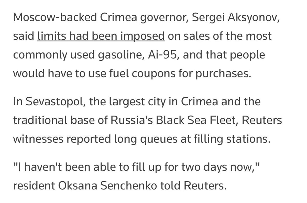 Crimea Faces Gasoline Rationing After Ukrainian Drone Strikes