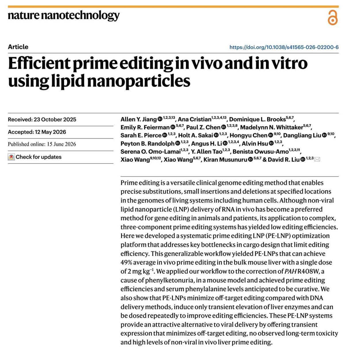 All‑RNA LNPs Achieve Efficient In‑Vivo Prime Editing