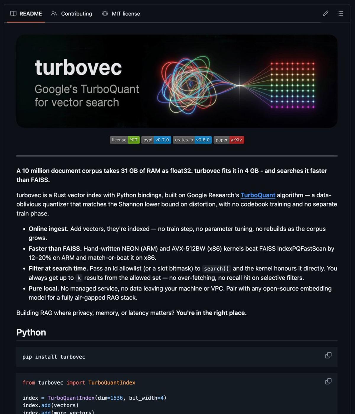 TurboVec Beats FAISS, Packs 10M Docs in 4 GB