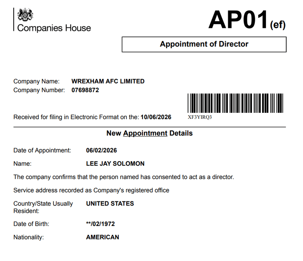 Wrexham Adds Apollo Partner Lee Solomon to Board