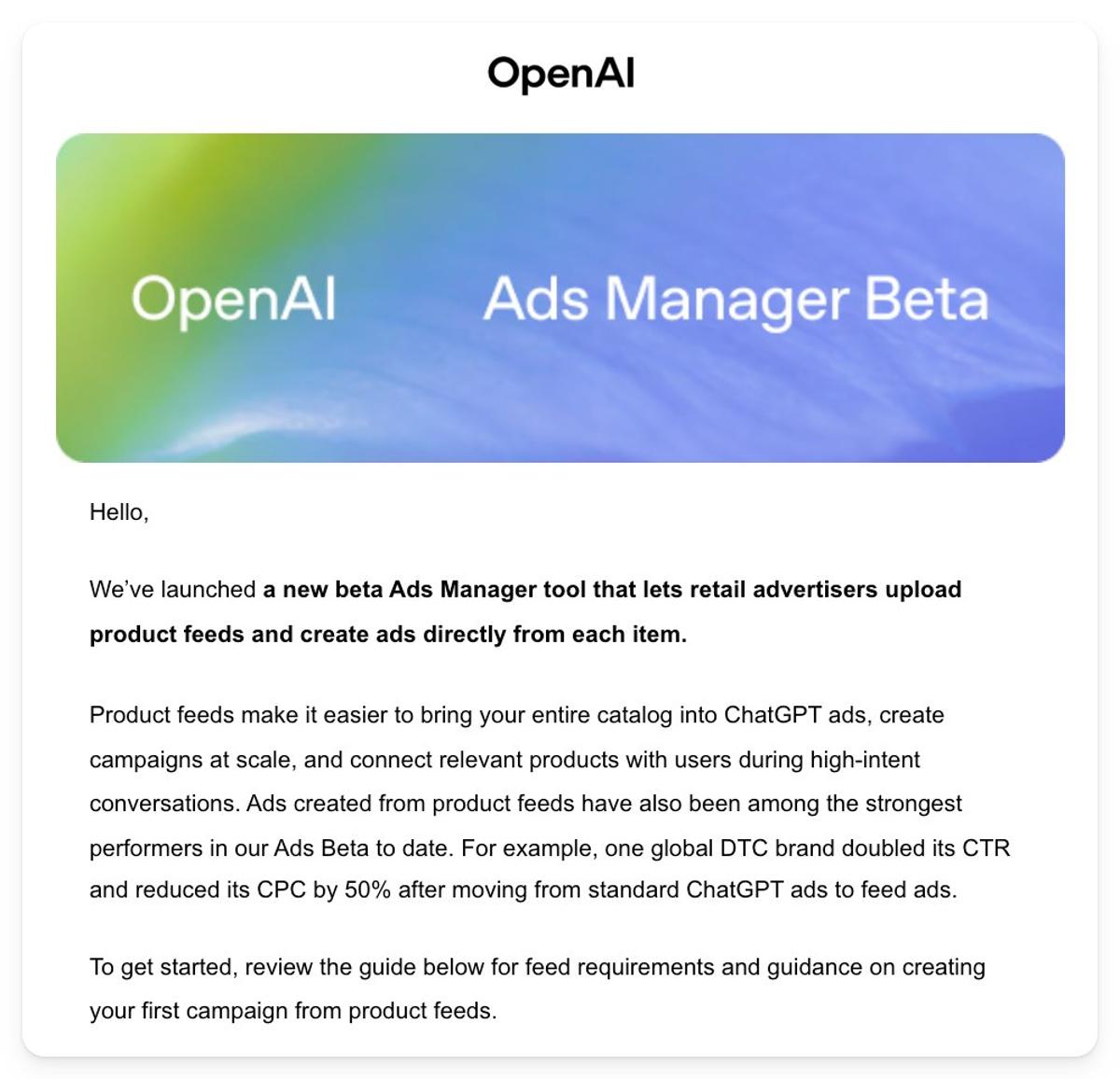 ChatGPT Ad Manager Adds Product Feed Upload Feature