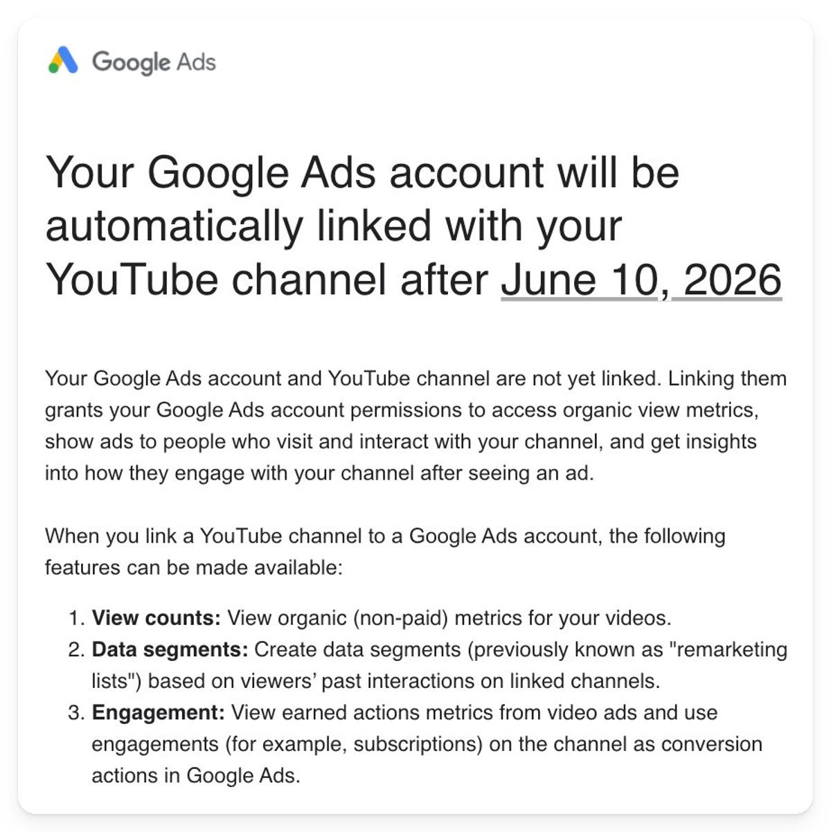 Google Ads to Auto-Link YouTube Channels Starting June 10