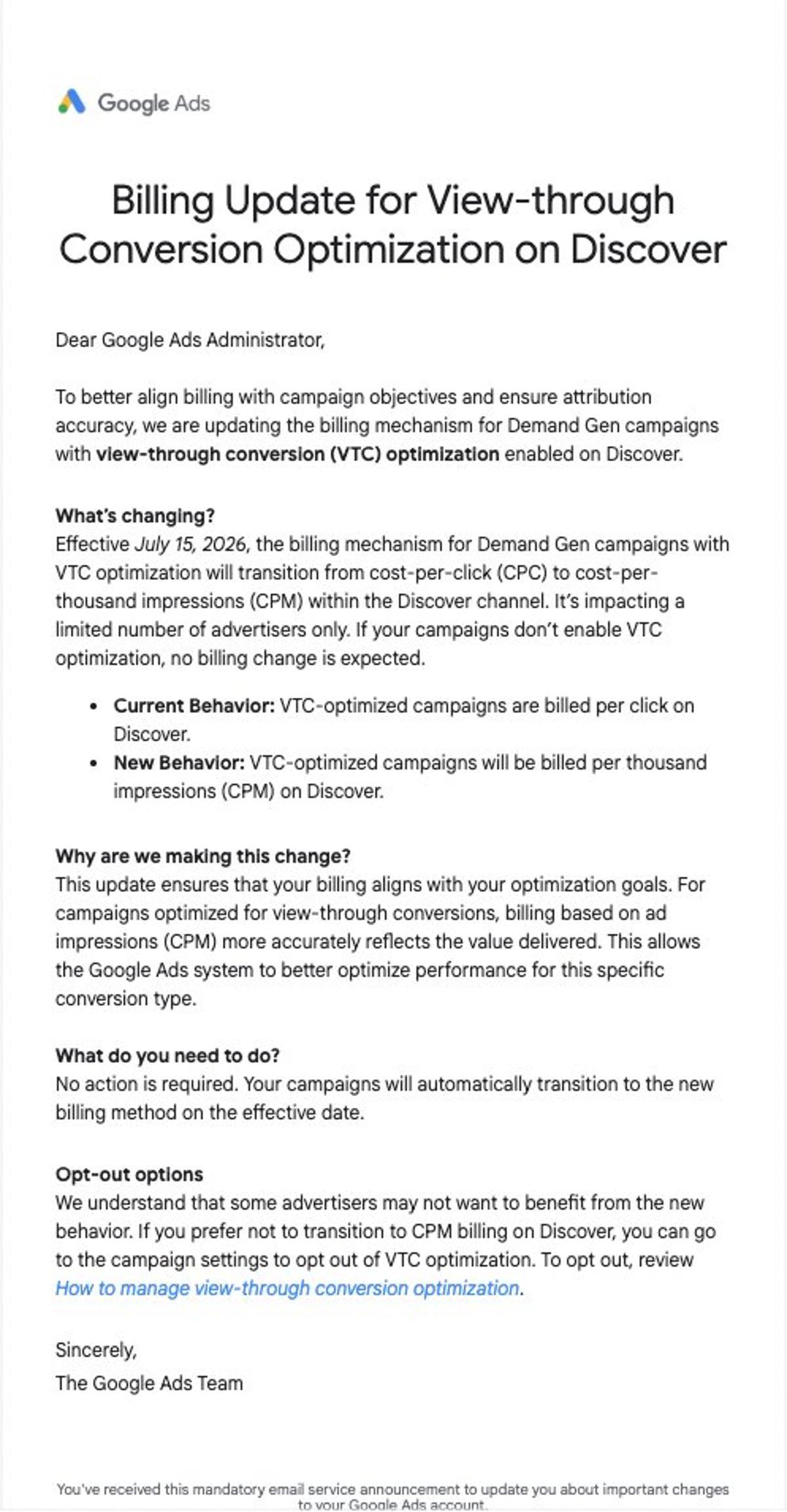 Google Ads Shifts Demand Gen Billing to CPM for some Discover Campaigns