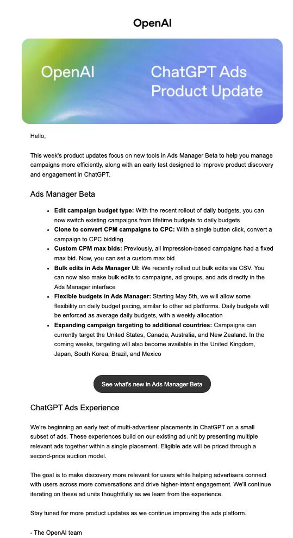 OpenAI to Expand ChatGPT Ads to New Markets & Test Multi-Advertiser Placements