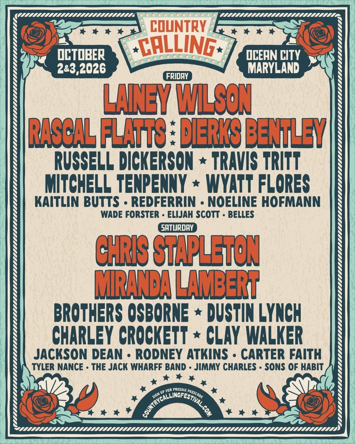Chris Stapleton, Lainey Wilson, Miranda Lambert, Rascal Flatts Headlining Country Calling 2026
