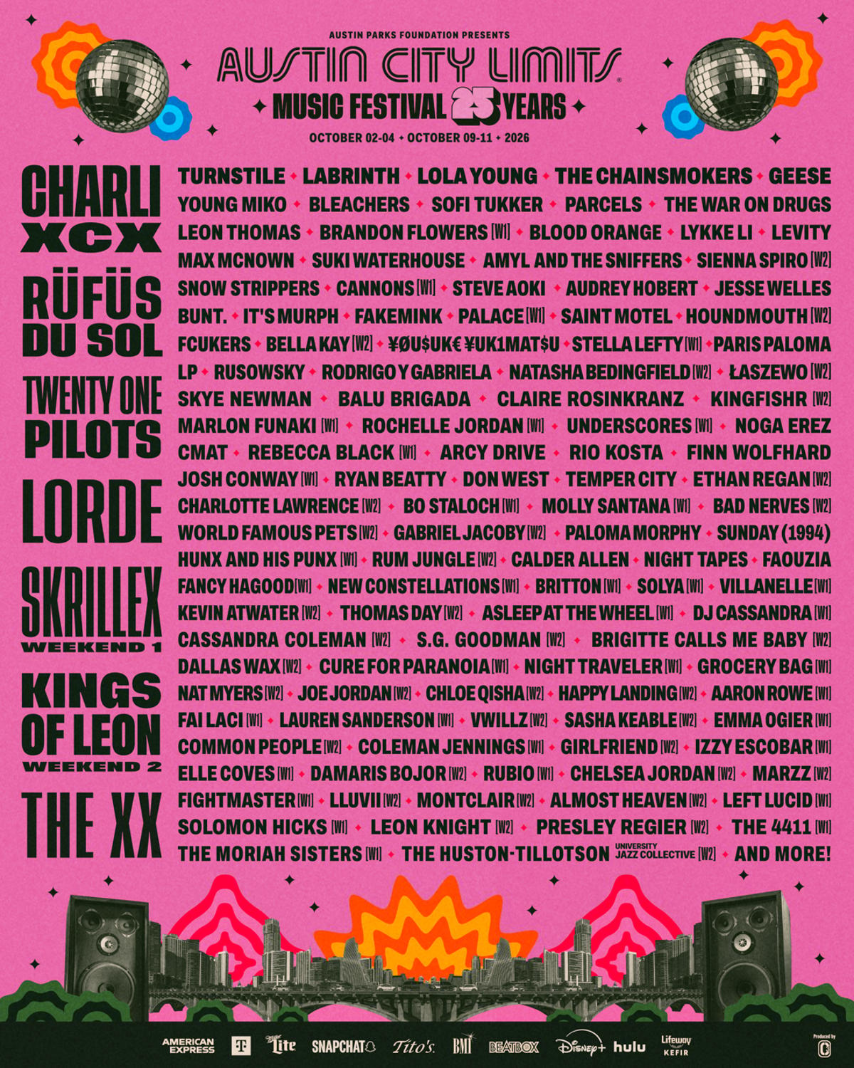Charli Xcx, RÜFÜS DU SOL, Twenty One Pilots, Lorde Headlining Austin City Limits 2026