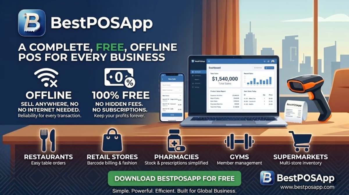 BestPOSApp Launches Free Offline POS System for Restaurants, Retail Stores, Pharmacies, Gyms and Supermarkets