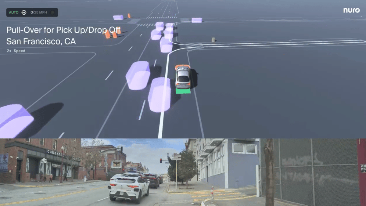 Example of a Pick Up / Drop Off Maneuver by Nuro-Lucid-Uber Test Vehicle