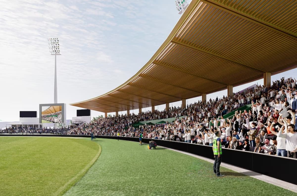 AFL Returns to UTAS Mid-Build as Work Starts on Timber-Concrete Grandstand