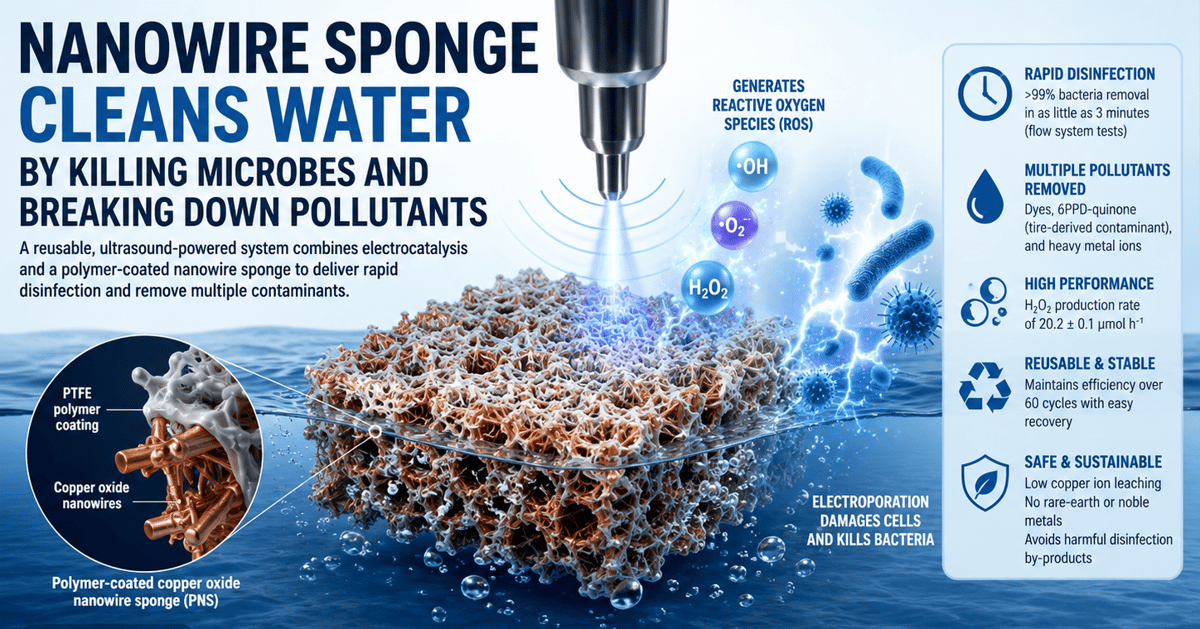 Nanowire Sponge Cleans Water by Killing Microbes and Breaking Down Pollutants