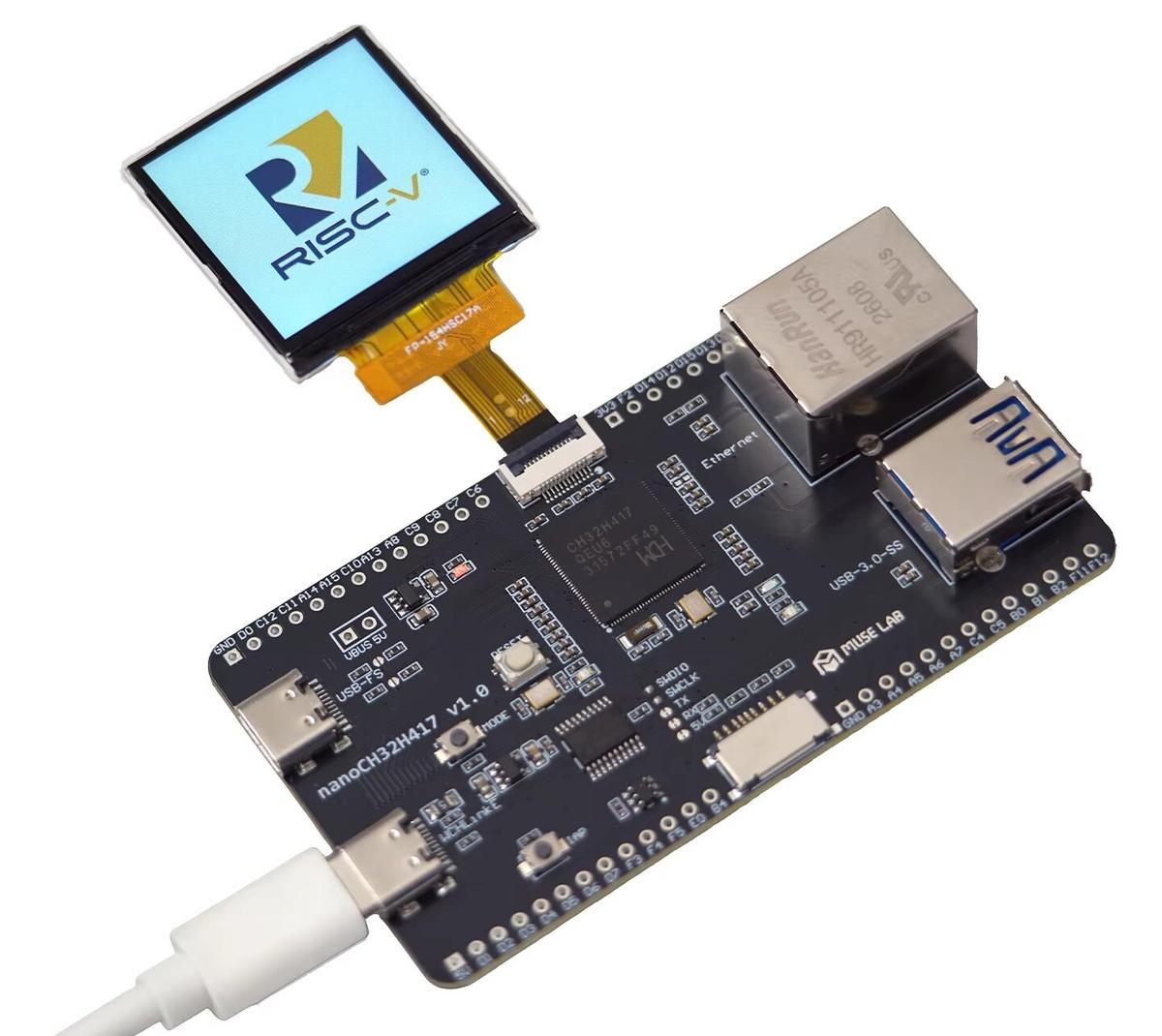MuseLab nanoCH32H417 – A $17 WCH CH32H417 RISC-V MCU Development Board with USB 3.0, Fast Ethernet