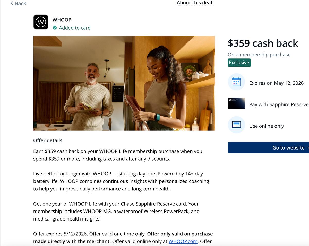 [Ends 5/12] Chase Sapphire Reserve Partners With Whoop Wellness For Free One-Year Subscription ($359 Statement Credit)