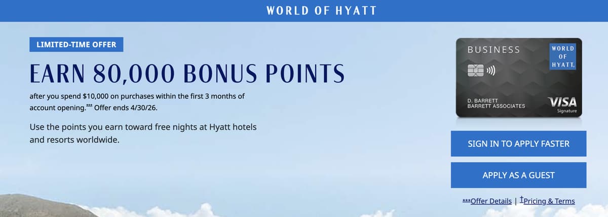 Chase World Of Hyatt Business Card: 80,000 Points With $10,000 Spend [Ends 4/30]