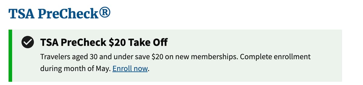 TSA PreCheck: $20 Savings For Those Age 30 Or Younger