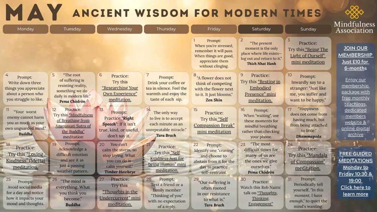 Mindfulness Calendar May 2026