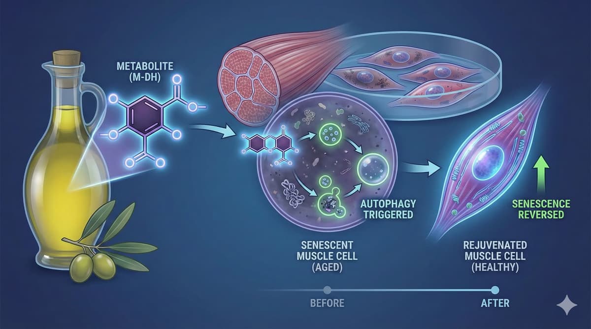 Olive Oil’s "Dark Horse" Metabolite Triggers Autophagy and Reverses Senescence in Human Muscle