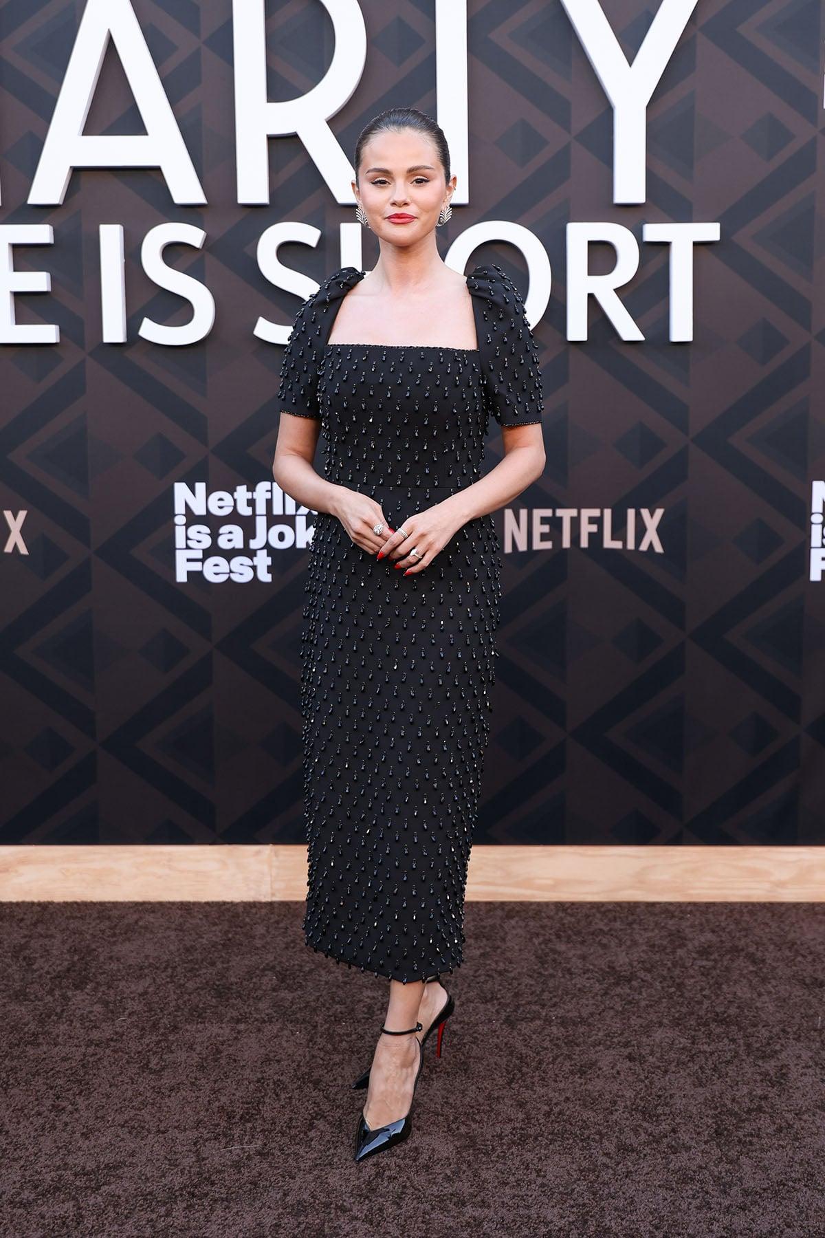 Selena Gomez Wore Carolina Herrera To The ‘Marty, Life Is Short’ LA Premiere